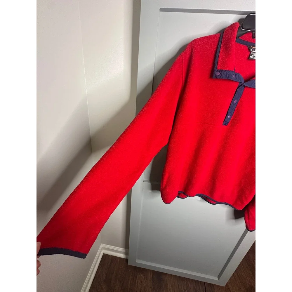 Vintage LL Bean Men's Polartec Fleece Pullover Red Navy Trim Snap Size Large
